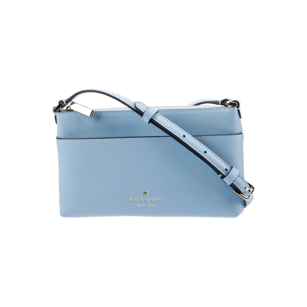 Kate Spade Blue Saffiano Leather Crossbody Bag Silver Hardware Designer Preppy